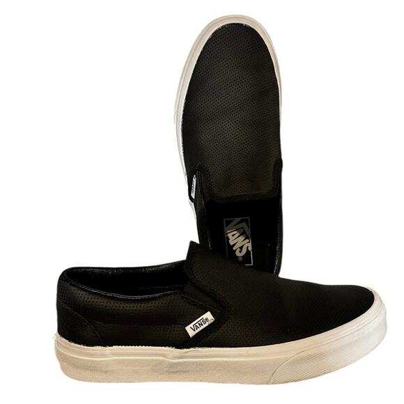 VANS CLASSIC SLIP-ON - Black Perforated Leather Women 8 Men 6.5 - Picture 5 of 16